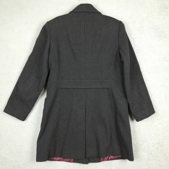 Anne Klein Womens Pea Coat Wool Blend Black Herringbone Button Front Petite 6P - Picture 2 of 12